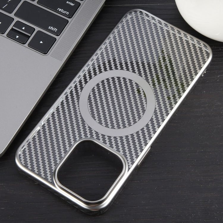 For iPhone 14 Pro Max 6D Plated Carbon Fiber Clear Magsafe PC Phone Case(Titanium Grey) by buy2fix