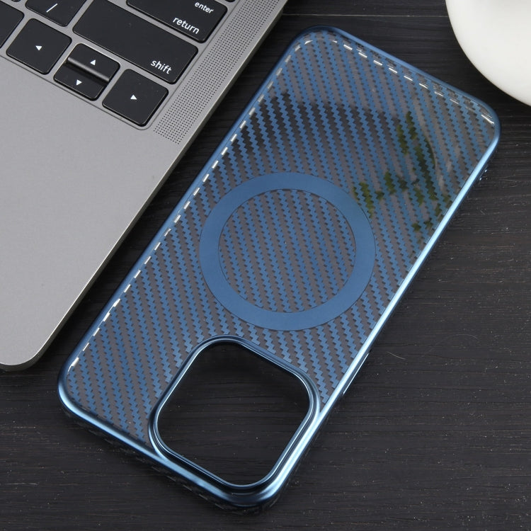 For iPhone 14 Pro Max 6D Plated Carbon Fiber Clear Magsafe PC Phone Case(Dream Blue) by buy2fix