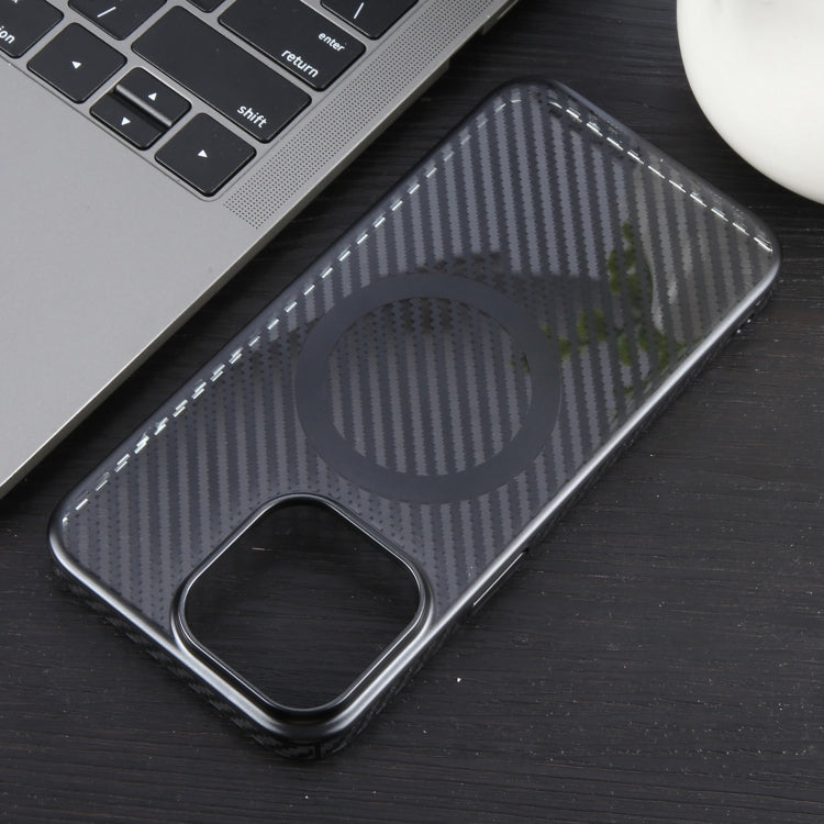 For iPhone 12 6D Plated Carbon Fiber Clear Magsafe PC Phone Case(Starry Black) by buy2fix