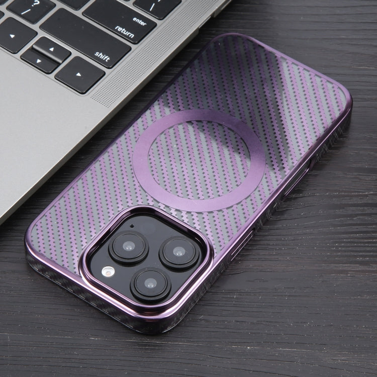For iPhone 16 Pro Max 6D Plated Carbon Fiber Clear Magsafe PC Phone Case(Aurora Purple) by buy2fix