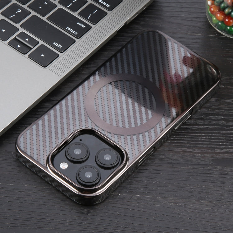 For iPhone 16 Pro Max 6D Plated Carbon Fiber Clear Magsafe PC Phone Case(Starry Black) by buy2fix