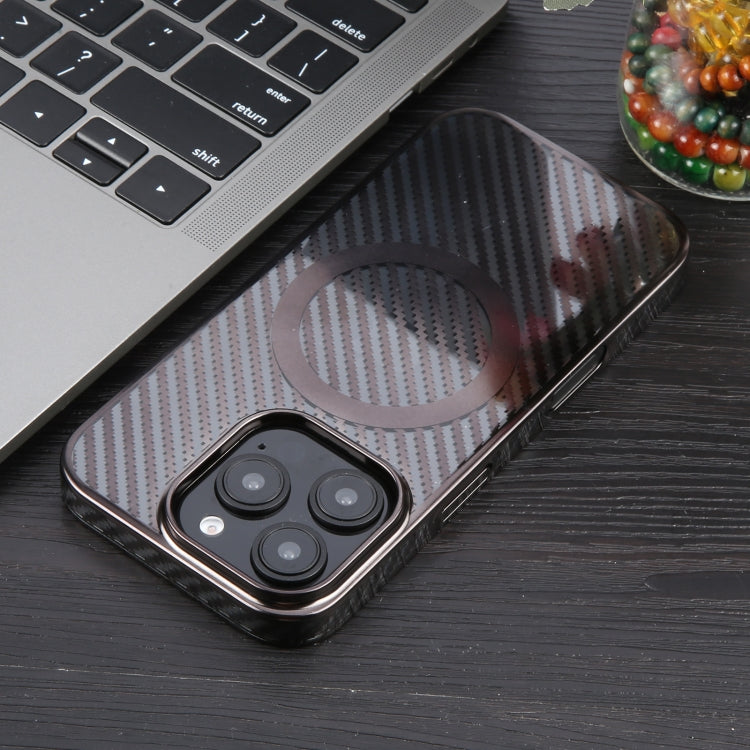 For iPhone 16 Pro 6D Plated Carbon Fiber Clear Magsafe PC Phone Case(Titanium Grey) by buy2fix