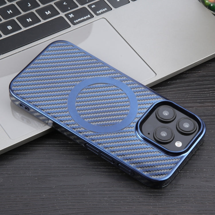 For iPhone 16 Pro 6D Plated Carbon Fiber Clear Magsafe PC Phone Case(Dream Blue) by buy2fix