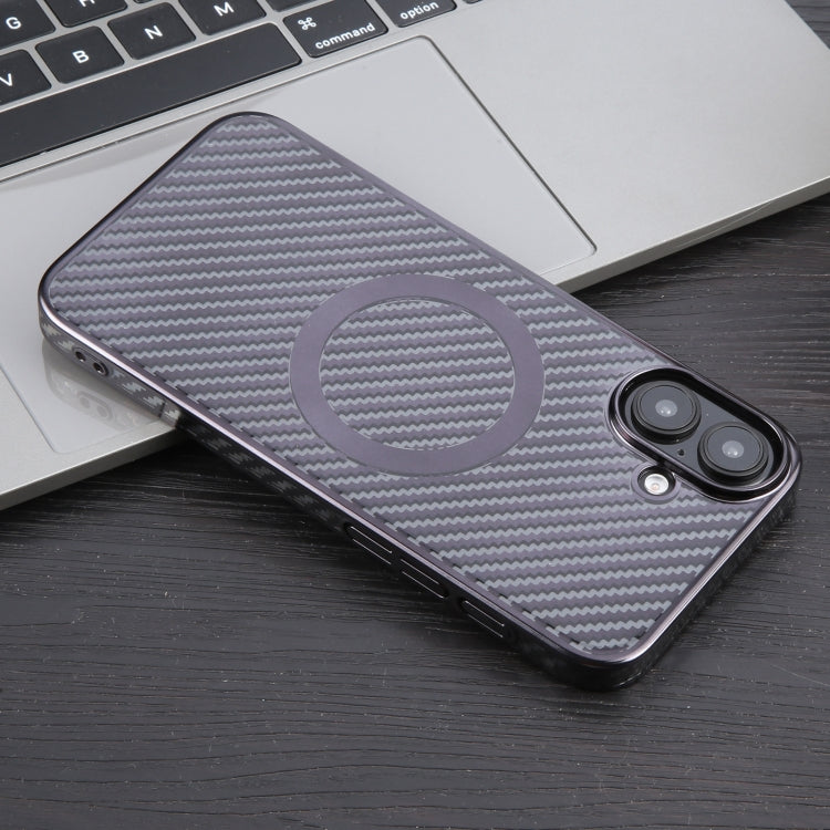 For iPhone 16 Plus 6D Plated Carbon Fiber Clear Magsafe PC Phone Case(Starry Black) by buy2fix