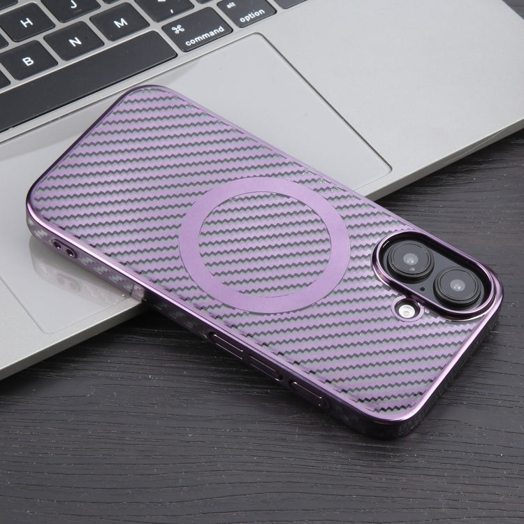 For iPhone 16 6D Plated Carbon Fiber Clear Magsafe PC Phone Case(Aurora Purple) by buy2fix