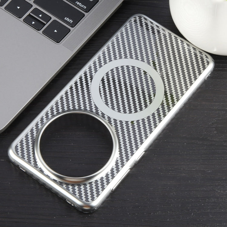 For Huawei Mate 60 6D Plated Carbon Fiber Clear Magsafe PC Phone Case(Starlight Silver) by buy2fix