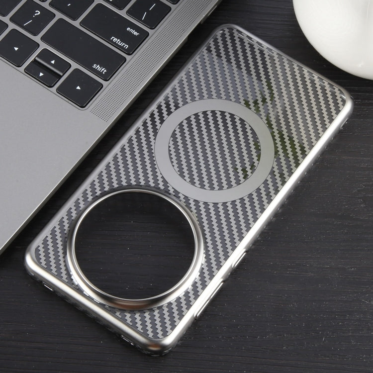 For Huawei Mate 60 6D Plated Carbon Fiber Clear Magsafe PC Phone Case(Titanium Grey) by buy2fix