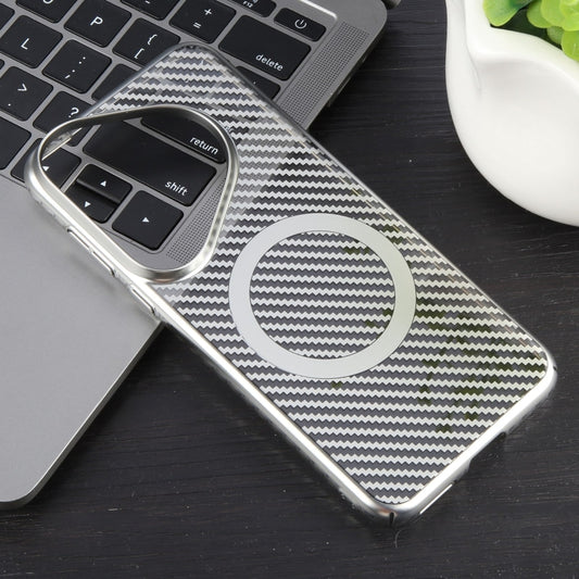 For Huawei Pura 70 6D Plated Carbon Fiber Clear Magsafe PC Phone Case(Starlight Silver) by buy2fix