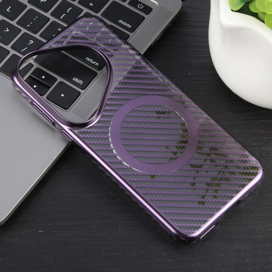 For Huawei Pura 70 6D Plated Carbon Fiber Clear Magsafe PC Phone Case(Aurora Purple) by buy2fix