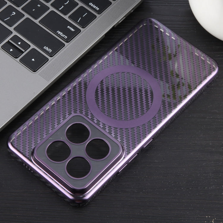For Xiaomi 14 6D Plated Carbon Fiber Clear Magsafe PC Phone Case(Aurora Purple) by buy2fix
