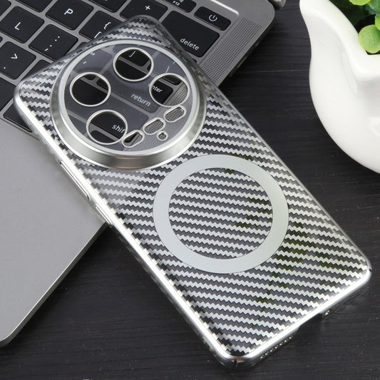For Xiaomi 14 Ultra 6D Plated Carbon Fiber Clear Magsafe PC Phone Case(Starlight Silver) by buy2fix
