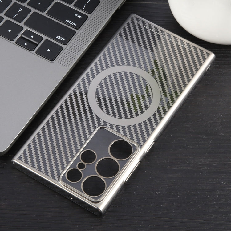 For Samsung Galaxy S24 Ultra 5G 6D Plated Carbon Fiber Clear Magsafe PC Phone Case(Titanium Grey) by buy2fix