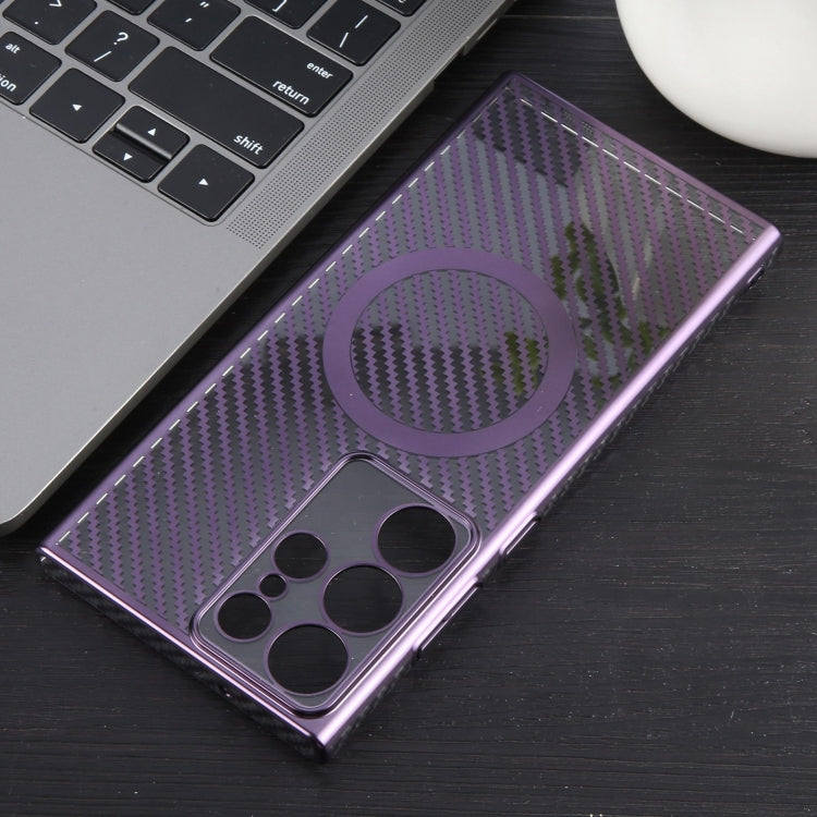 For Samsung Galaxy S23 Ultra 5G 6D Plated Carbon Fiber Clear Magsafe PC Phone Case(Aurora Purple) by buy2fix