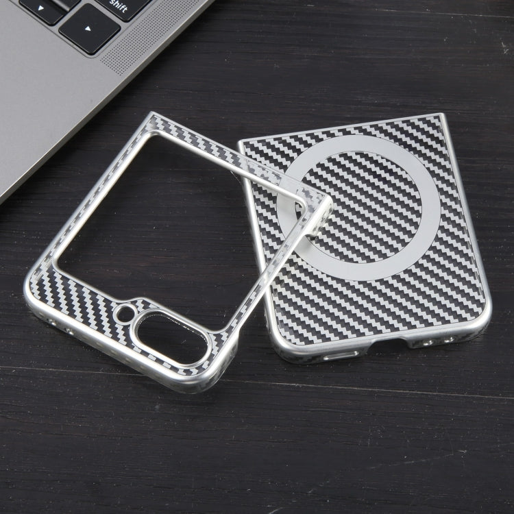 For Samsung Galaxy Z Flip6 / Flip7 FE 6D Plated Carbon Fiber Clear Magsafe PC Phone Case(Starlight Silver) by buy2fix