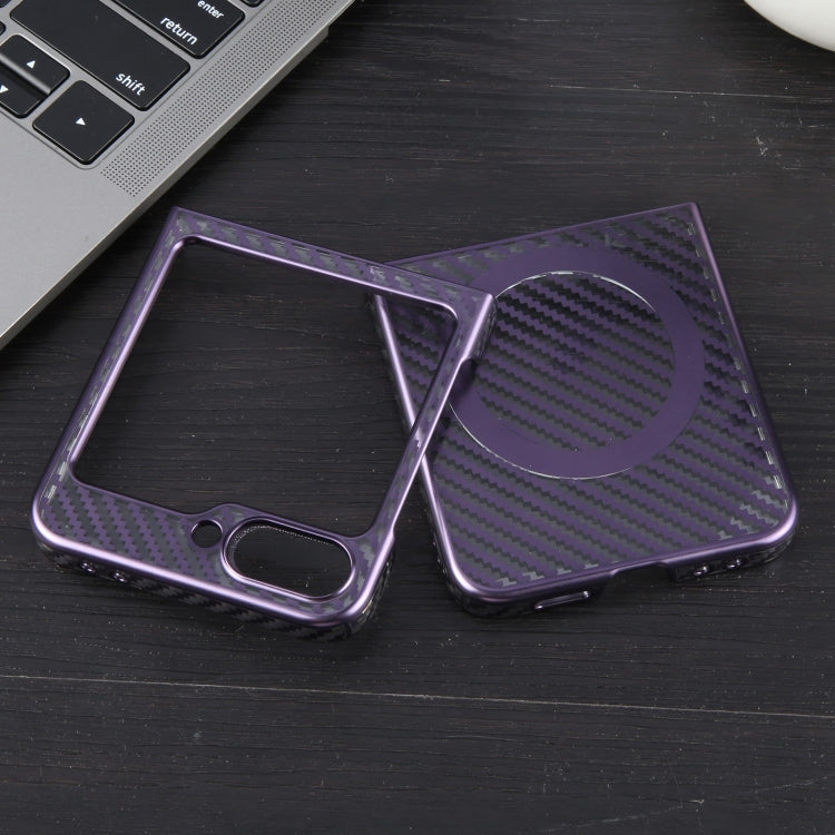 For Samsung Galaxy Z Flip5 6D Plated Carbon Fiber Clear Magsafe PC Phone Case(Aurora Purple) by buy2fix