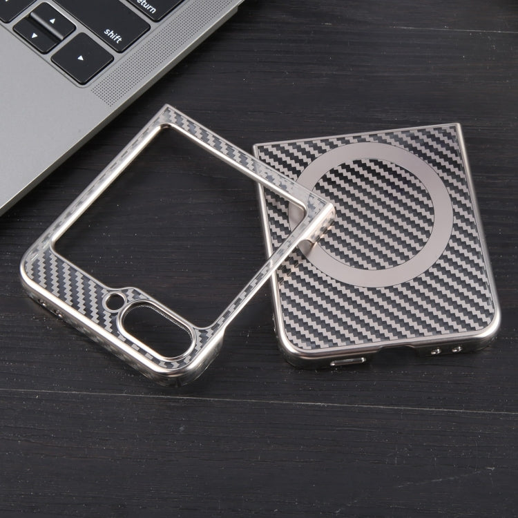 For Samsung Galaxy Z Flip5 6D Plated Carbon Fiber Clear Magsafe PC Phone Case(Titanium Grey) by buy2fix