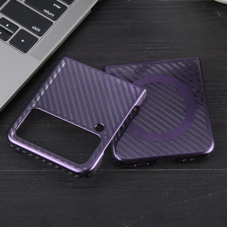 For Samsung Galaxy Z Flip4 6D Plated Carbon Fiber Clear Magsafe PC Phone Case(Aurora Purple) by buy2fix