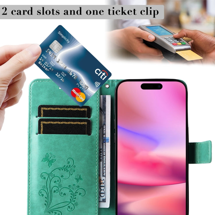 For iPhone 16 3D Butterfly Embossed Pattern Flip Leather Phone Case(Green) by buy2fix
