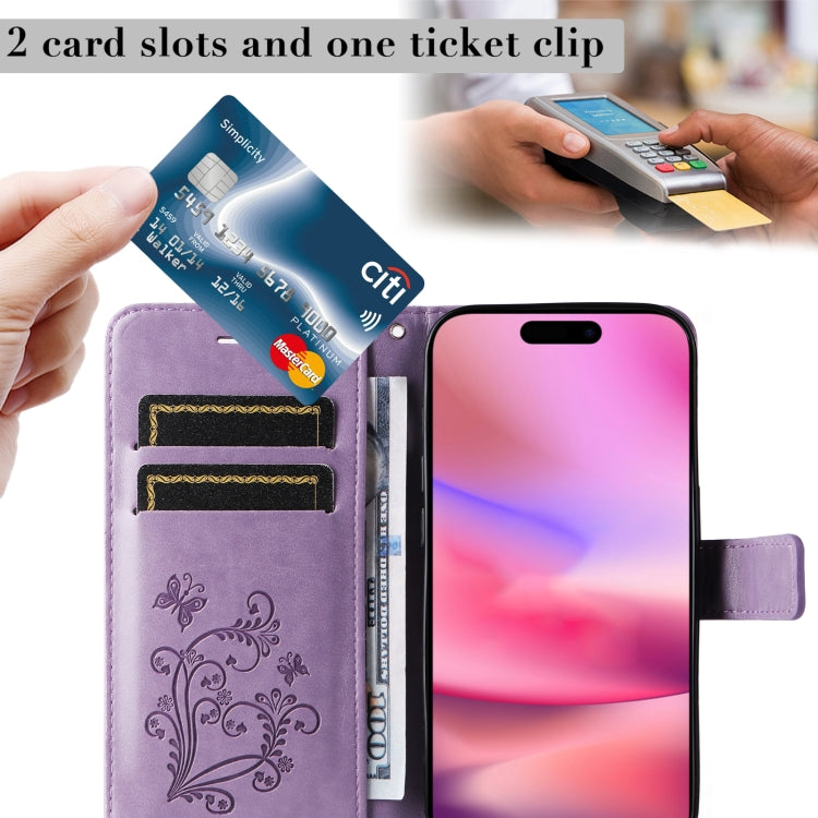 For iPhone 16 3D Butterfly Embossed Pattern Flip Leather Phone Case(Purple) by buy2fix