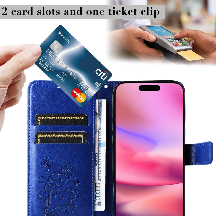 For iPhone 16 3D Butterfly Embossed Pattern Flip Leather Phone Case(Blue) by buy2fix