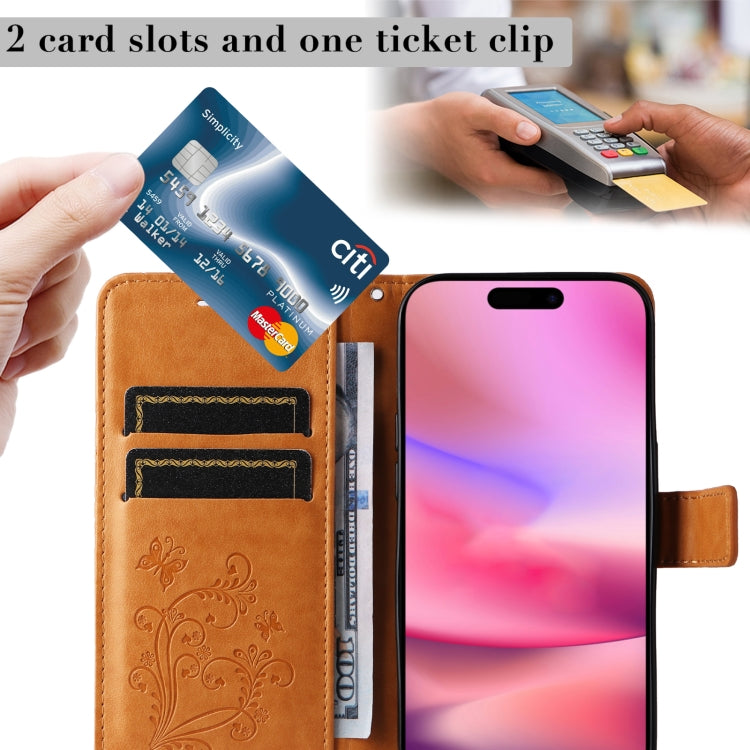 For iPhone 16 3D Butterfly Embossed Pattern Flip Leather Phone Case(Yellow) by buy2fix