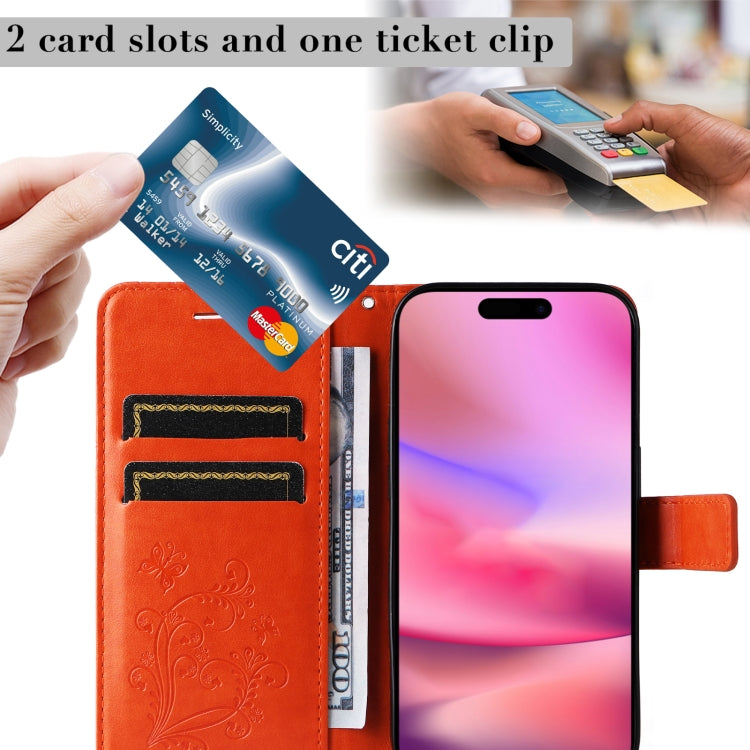 For iPhone 16 3D Butterfly Embossed Pattern Flip Leather Phone Case(Orange) by buy2fix