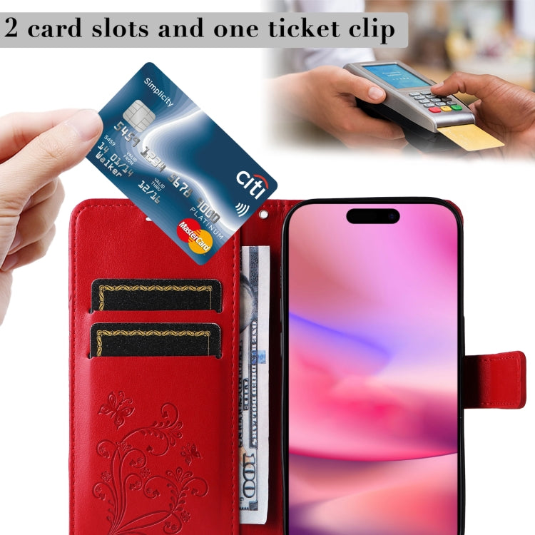 For iPhone 16 3D Butterfly Embossed Pattern Flip Leather Phone Case(Red) by buy2fix
