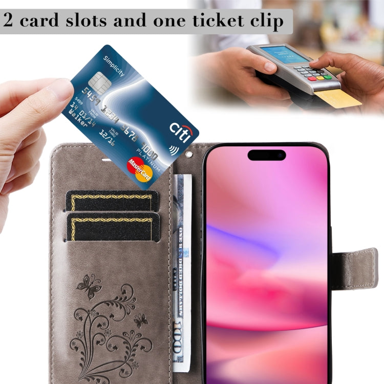 For iPhone 16 3D Butterfly Embossed Pattern Flip Leather Phone Case(Grey) by buy2fix