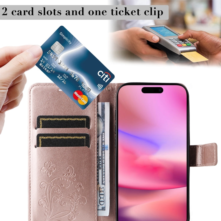 For iPhone 16 3D Butterfly Embossed Pattern Flip Leather Phone Case(Rose Gold) by buy2fix