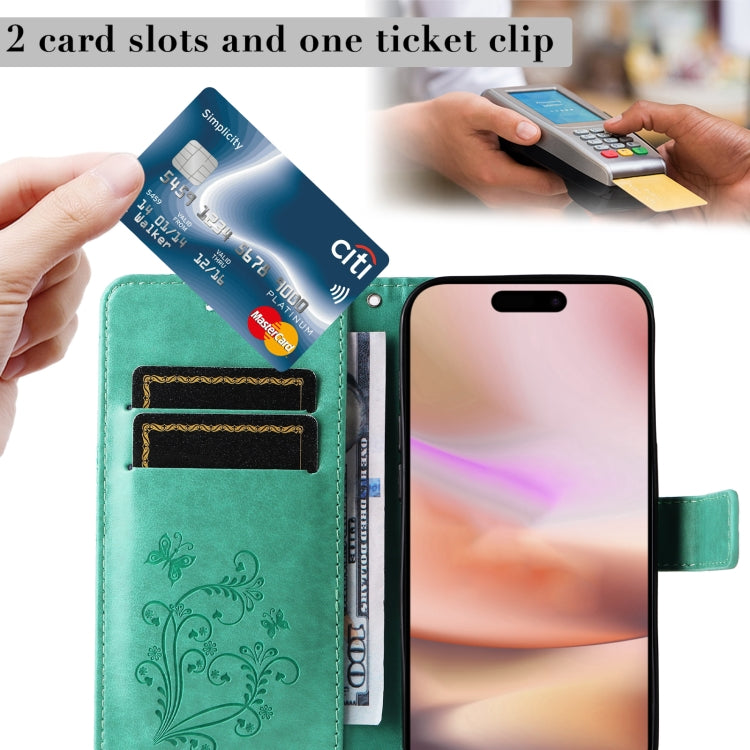 For iPhone 16 Plus 3D Butterfly Embossed Pattern Flip Leather Phone Case(Green) by buy2fix