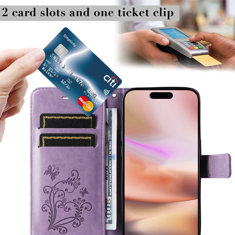 For iPhone 16 Plus 3D Butterfly Embossed Pattern Flip Leather Phone Case(Purple) by buy2fix