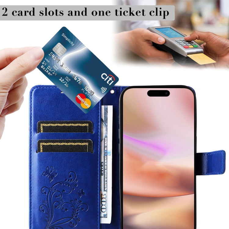 For iPhone 16 Plus 3D Butterfly Embossed Pattern Flip Leather Phone Case(Blue) by buy2fix