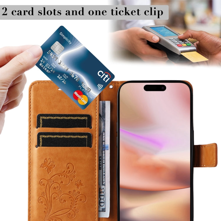 For iPhone 16 Plus 3D Butterfly Embossed Pattern Flip Leather Phone Case(Yellow) by buy2fix