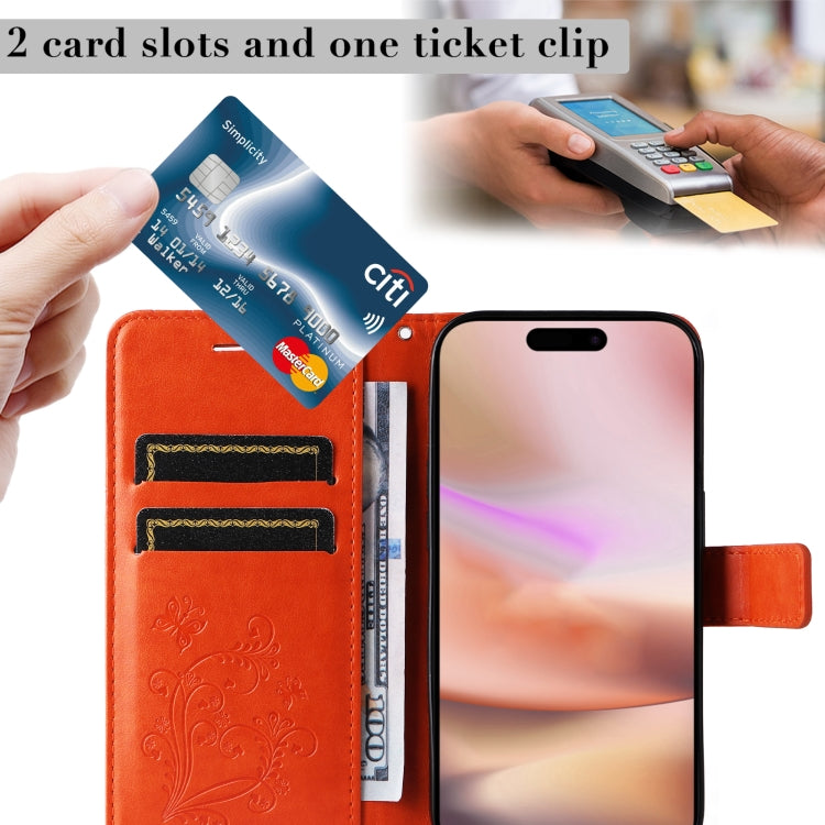 For iPhone 16 Plus 3D Butterfly Embossed Pattern Flip Leather Phone Case(Orange) by buy2fix