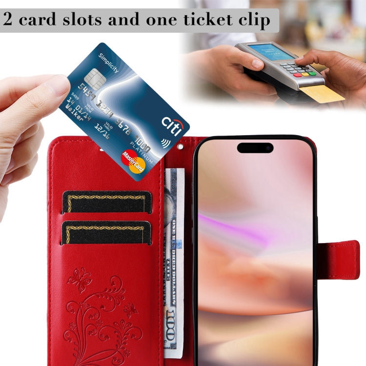 For iPhone 16 Plus 3D Butterfly Embossed Pattern Flip Leather Phone Case(Red) by buy2fix