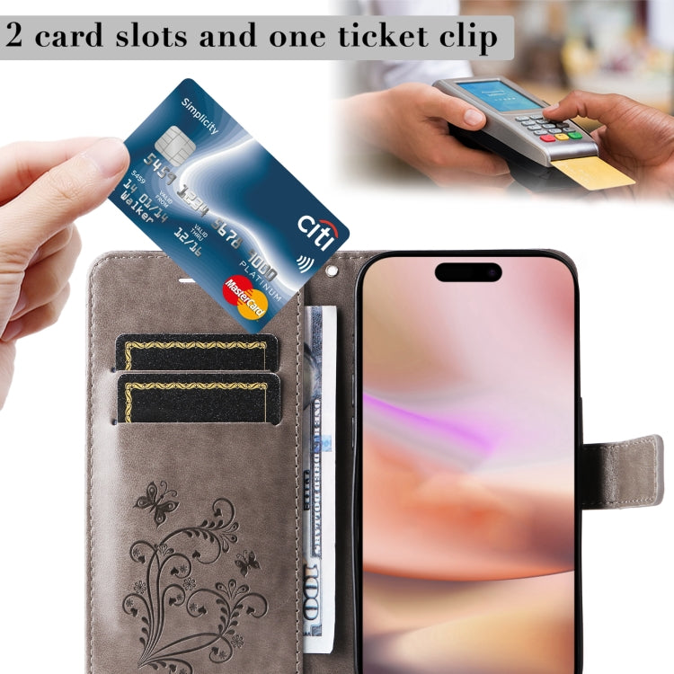 For iPhone 16 Plus 3D Butterfly Embossed Pattern Flip Leather Phone Case(Grey) by buy2fix