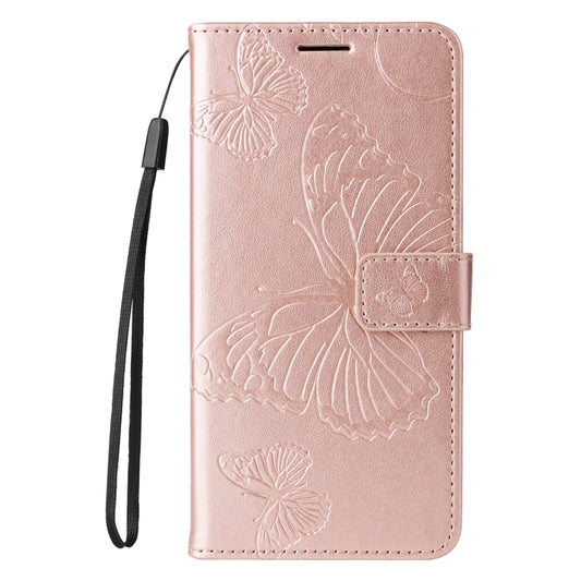 For iPhone 16 Plus 3D Butterfly Embossed Pattern Flip Leather Phone Case(Rose Gold) by buy2fix