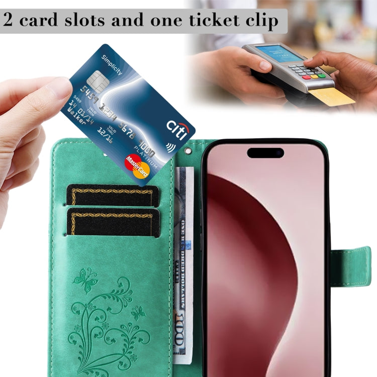 For iPhone 16 Pro 3D Butterfly Embossed Pattern Flip Leather Phone Case(Green) by buy2fix