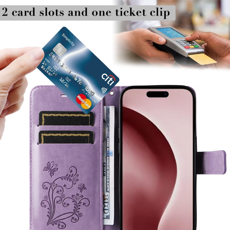 For iPhone 16 Pro 3D Butterfly Embossed Pattern Flip Leather Phone Case(Purple) by buy2fix