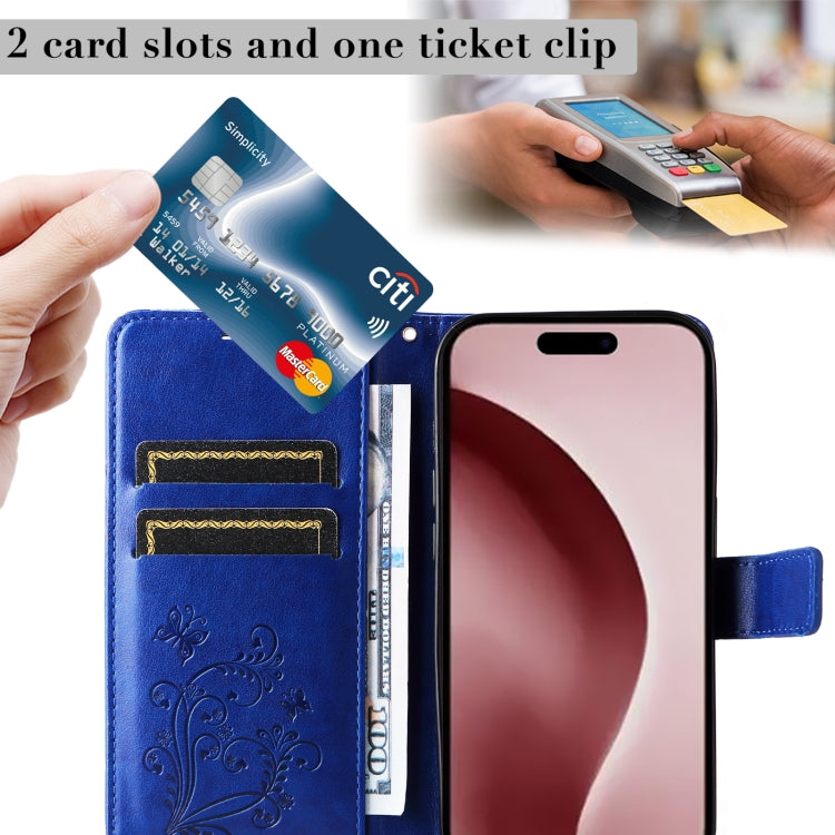 For iPhone 16 Pro 3D Butterfly Embossed Pattern Flip Leather Phone Case(Blue) by buy2fix