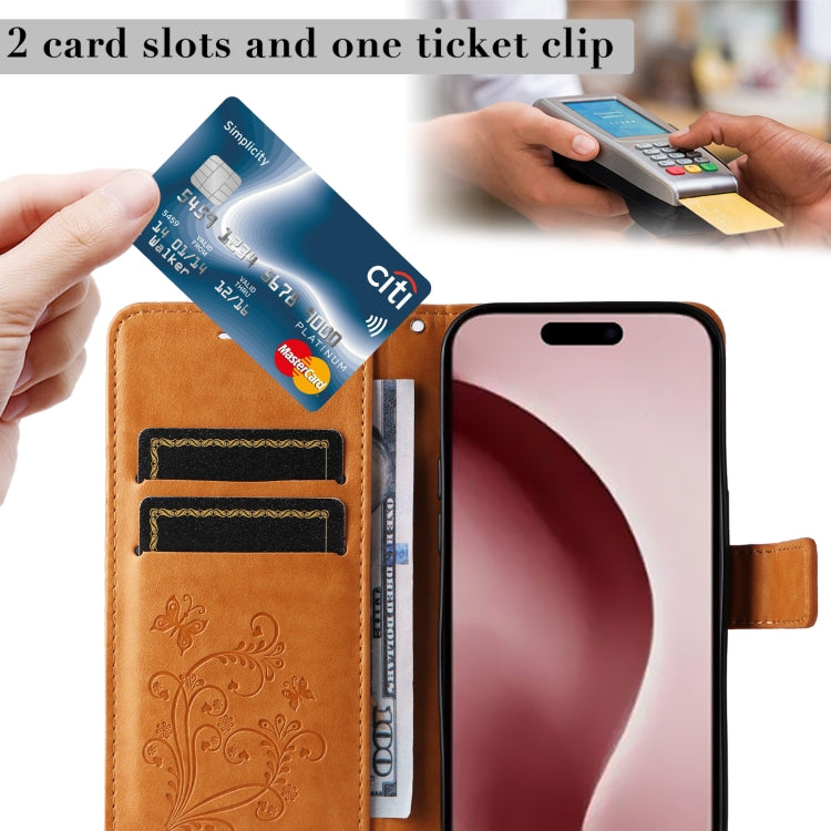 For iPhone 16 Pro 3D Butterfly Embossed Pattern Flip Leather Phone Case(Yellow) by buy2fix