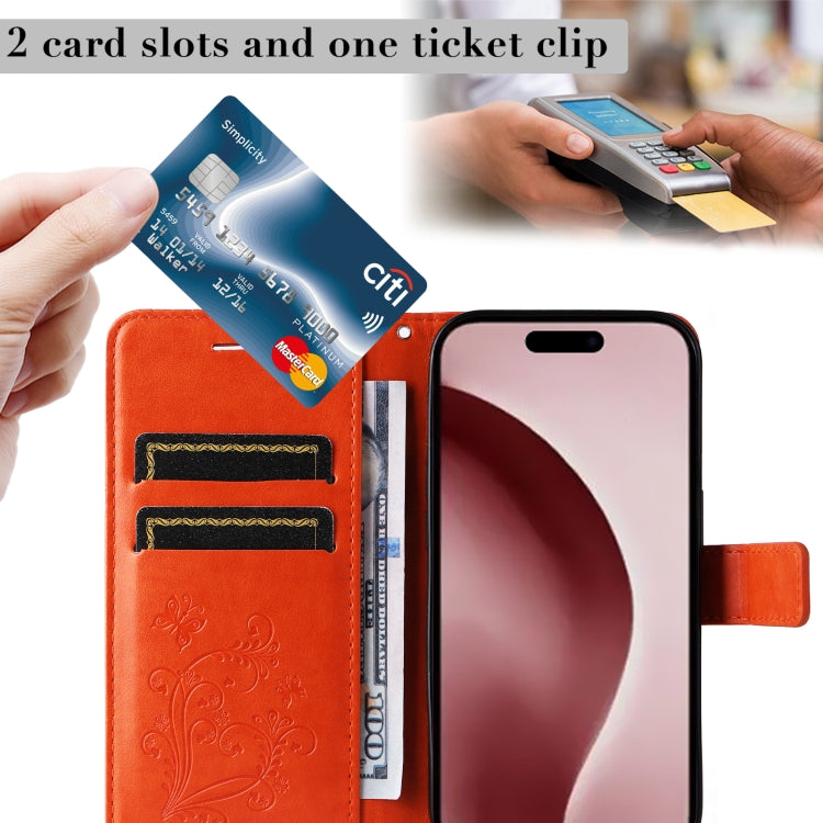 For iPhone 16 Pro 3D Butterfly Embossed Pattern Flip Leather Phone Case(Orange) by buy2fix