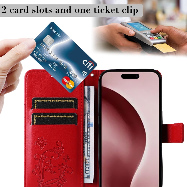 For iPhone 16 Pro 3D Butterfly Embossed Pattern Flip Leather Phone Case(Red) by buy2fix