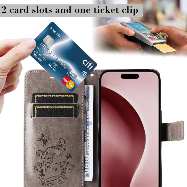 For iPhone 16 Pro 3D Butterfly Embossed Pattern Flip Leather Phone Case(Grey) by buy2fix