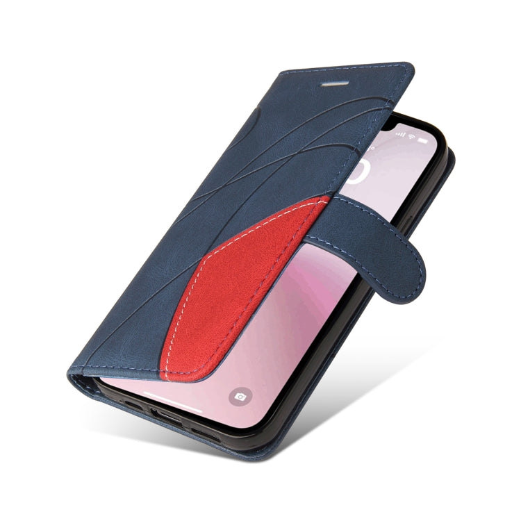 For iPhone 16e Dual-color Splicing Flip Leather Phone Case(Blue) by buy2fix
