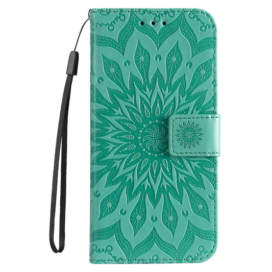 For iPhone 16e Embossed Sunflower Pattern Flip Leather Phone Case(Green) by buy2fix