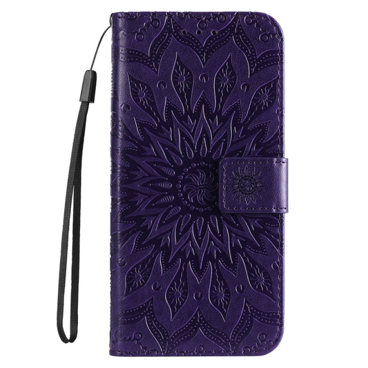 For iPhone 16 Embossed Sunflower Pattern Flip Leather Phone Case(Purple) by buy2fix