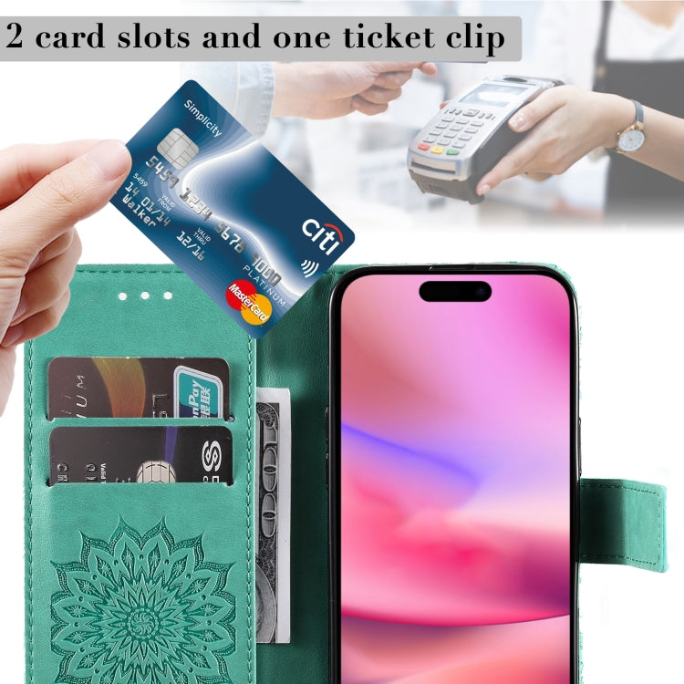 For iPhone 16 Embossed Sunflower Pattern Flip Leather Phone Case(Green) by buy2fix