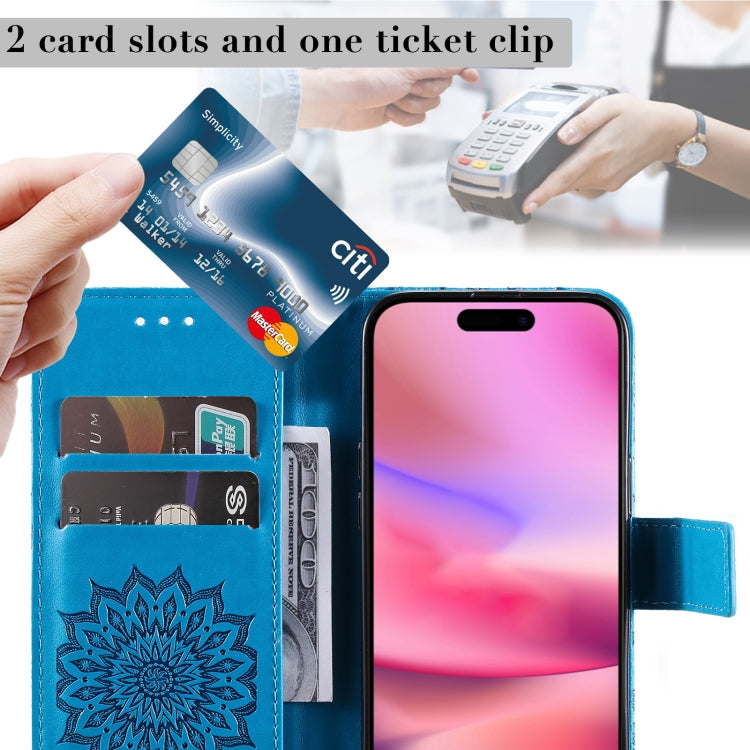 For iPhone 16 Embossed Sunflower Pattern Flip Leather Phone Case(Blue) by buy2fix