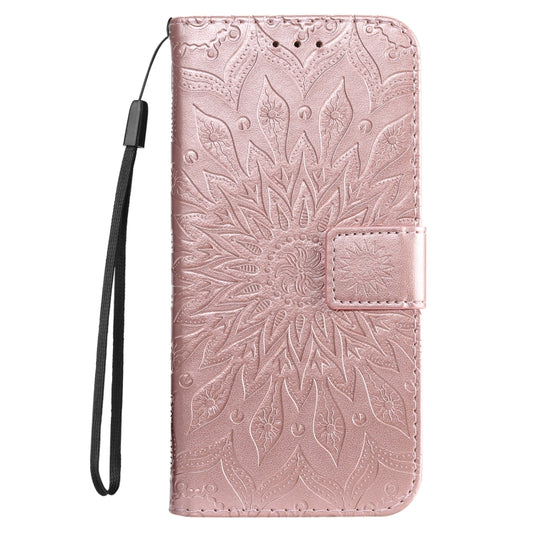 For iPhone 16 Plus Embossed Sunflower Pattern Flip Leather Phone Case(Rose Gold) by buy2fix